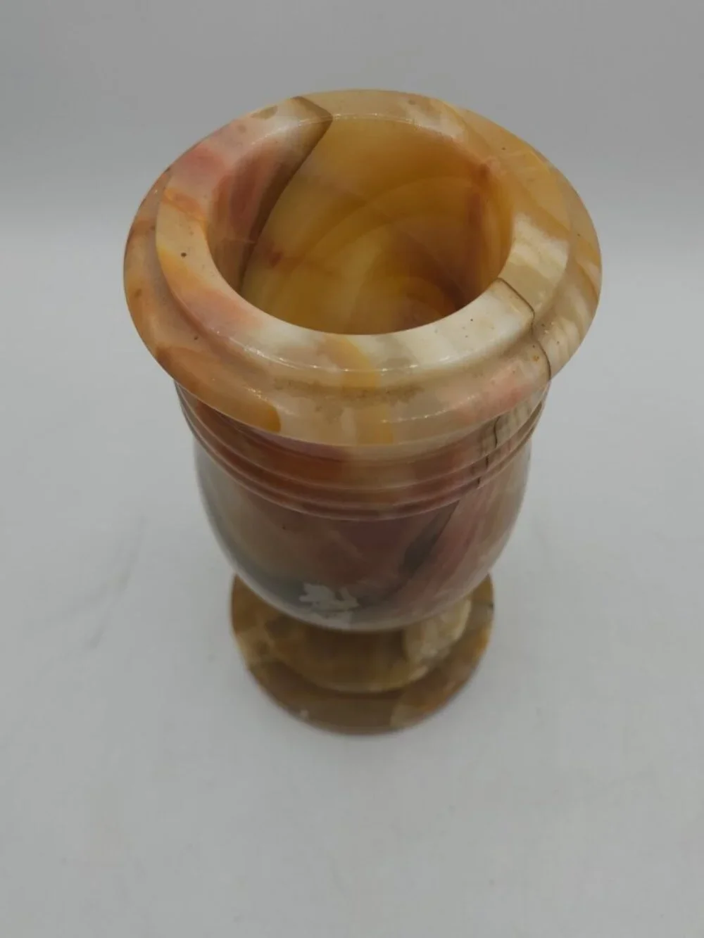 Vintage Cream and Brown Stone Marble Onyx Planter Decorative - 8